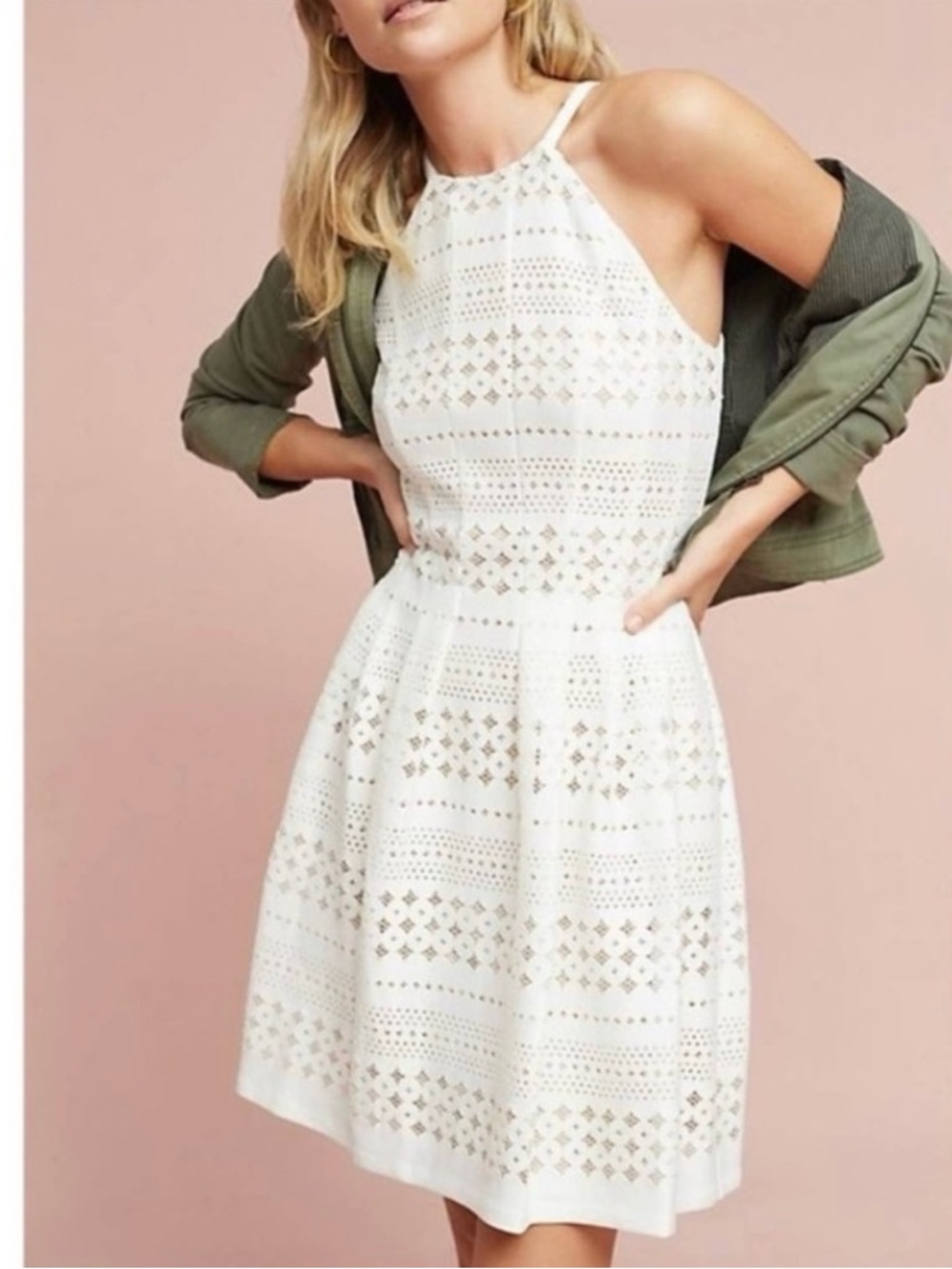 Eliza J White Laser Cut Fit and Flare Dress Size 6